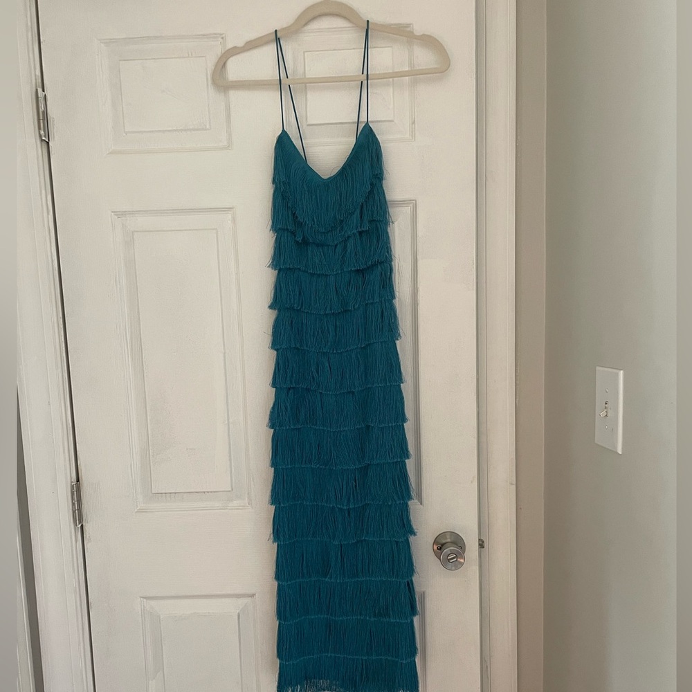 Asos Design Teal Fringe Dress